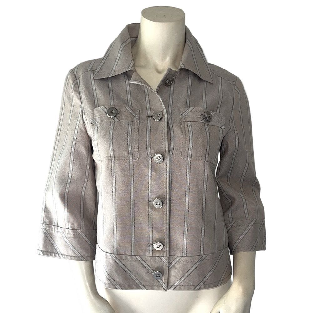 Escada Tan 3/4 Sleeves Button Down Lightweight Cotton Jacket Blazer. Size 34.